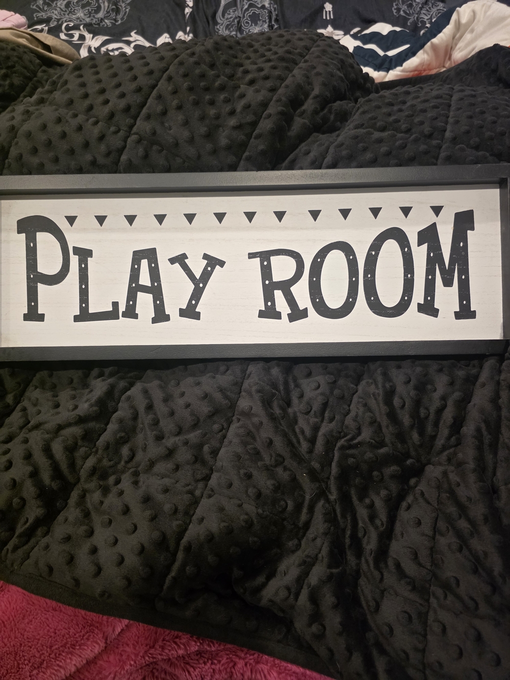 Play Room Wooden Wall Sign - Black and White-